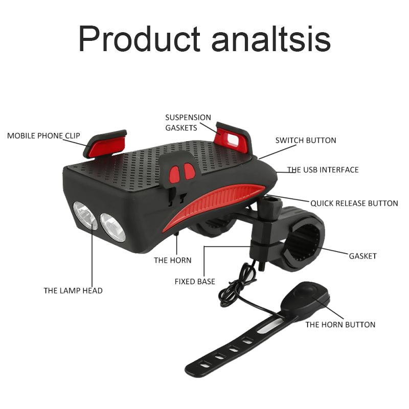 Multi function Bicycle Light USB Rechargeable LED Bike Head Lamp