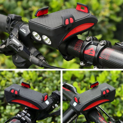 Multi-function Bicycle Light USB Rechargeable LED Bike Head Lamp Bike Horn Phone Holder Powerbank 4 in 1 MTB Cycling Front Light