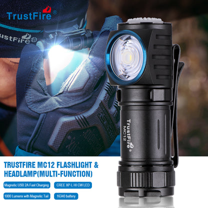 TrustFire MC12 EDC Powerful LED Flashlight 1000Lumens Magnetic Rechargeable Head Lamp CREE XP-L HI Camping Torch Flash Light